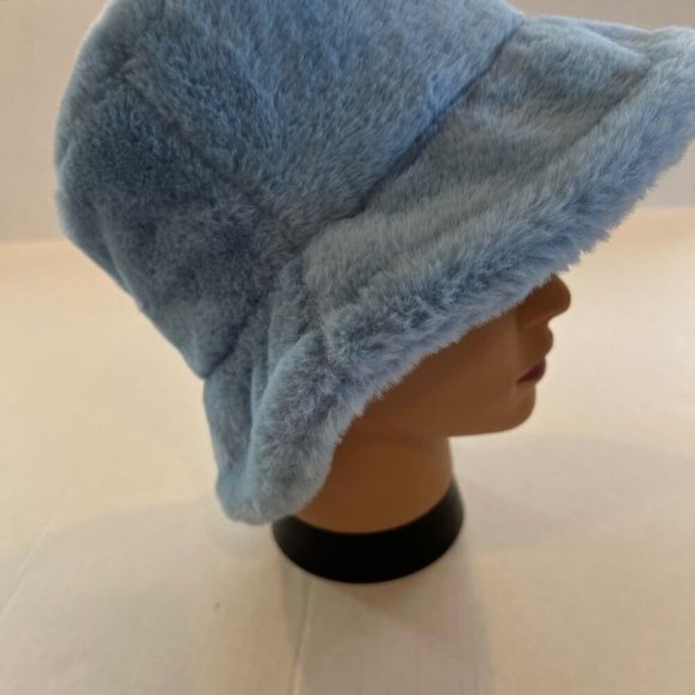 Faux Fur Women’s Bucket Hat Blue Adjustable Boho Retro Streetwear - Picture 4 of 9